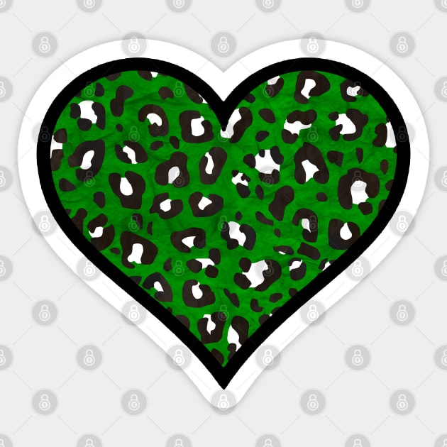 Dark Green, Black and White Leopard Print Heart Sticker by bumblefuzzies